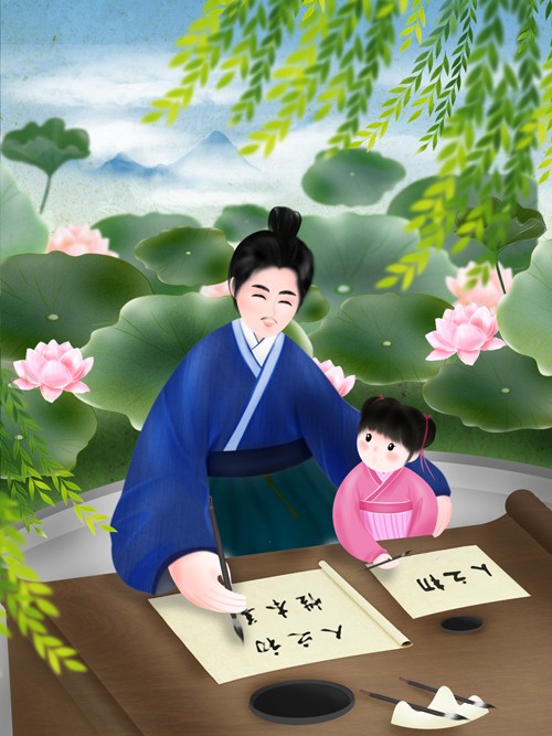 最新古风父子教诲与自然美景的交融,内心平和的追寻